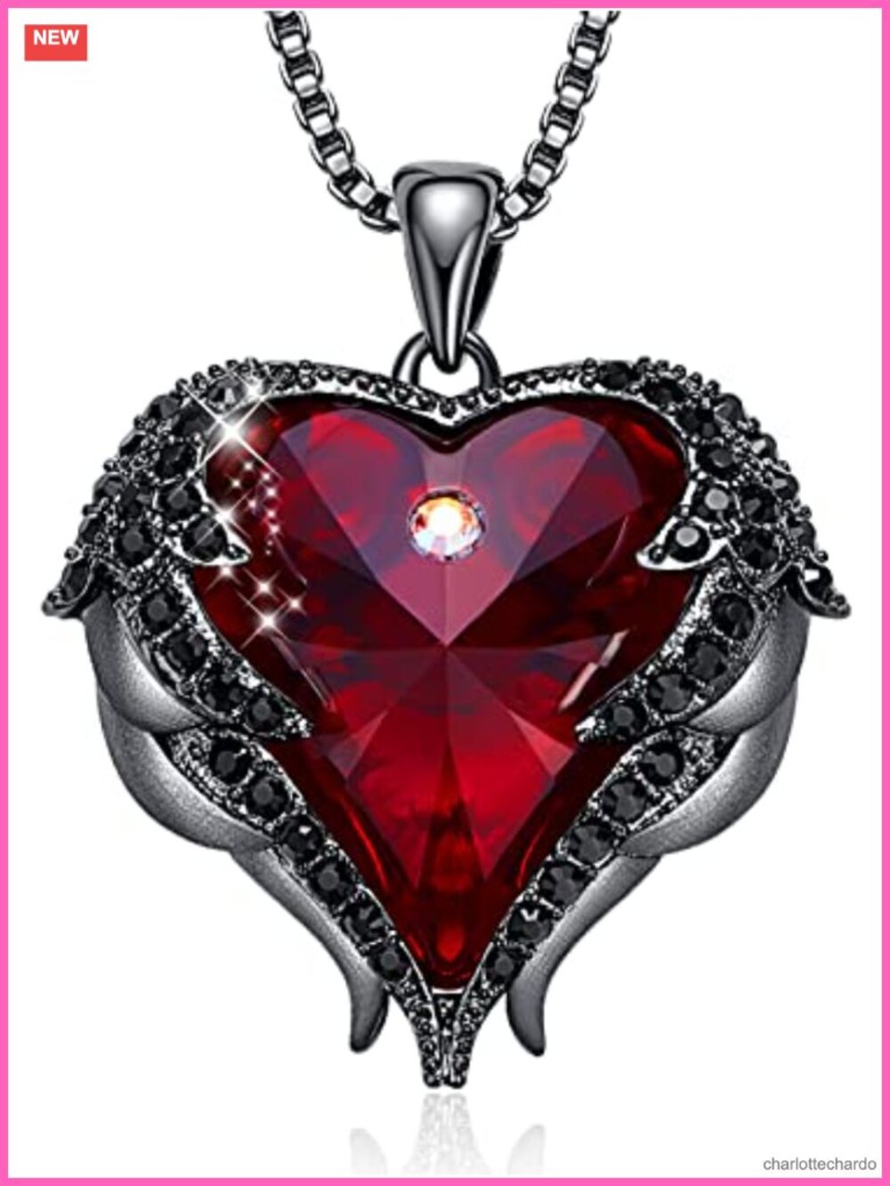 Angel Wings Heart Crystal Birthstone Pendant Necklace Gold Plated